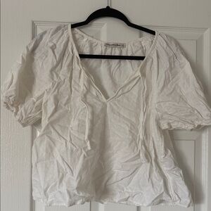 Abercrombie Linen White Peasant Blouse with Tie Neck